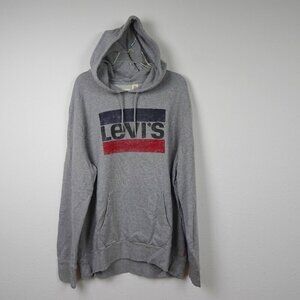 Levi's Logo Hoodie Men's Size 2XL Gray Sweatshirt Hooded Cotton Casual